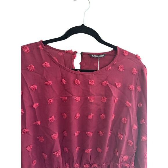 NWT BLOOMCHIC 14 16 Burgundy Tunic Top Balloon Sleeve 3D Flower Poofs #3656 - Picture 5 of 15
